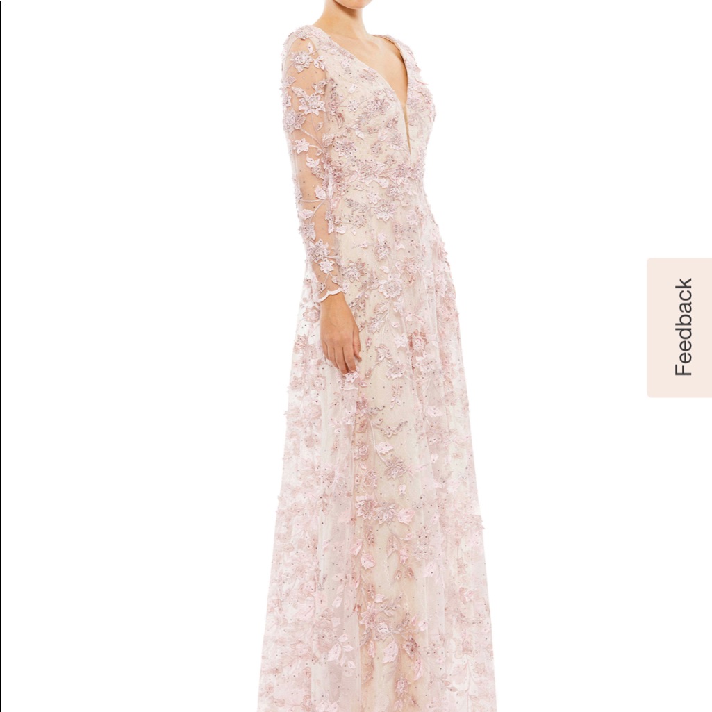 Mac Duggal Floral Applique Long Sleeve Illusion Gown. Size 8. Original $798